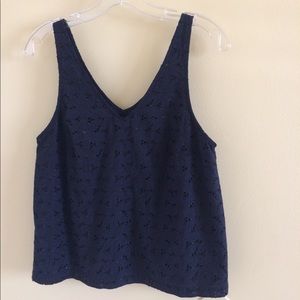 Navy-blue, subtle flower pattern embroidery